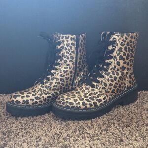 True Craft Korri Leopard Print Combat Boots